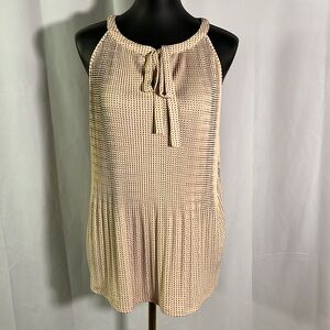 NWT Adrianna Papell Pink & Black Dot Print Pleated Halter Tie Neck Top